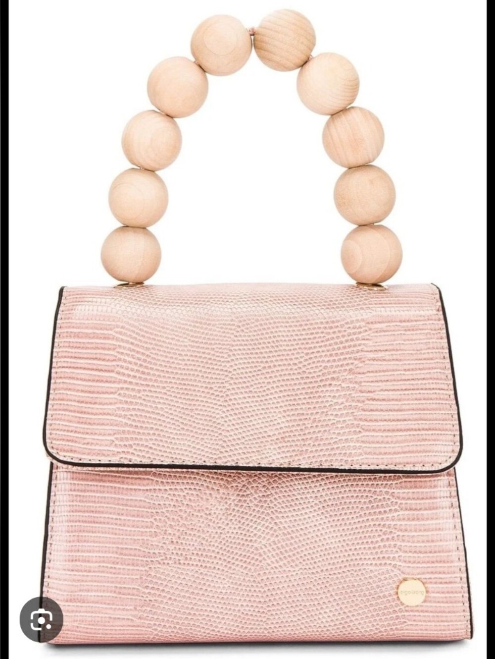 OlGA BERG Pink Lizard Embossed Top-Handle Women's Bag with Beaded Handle